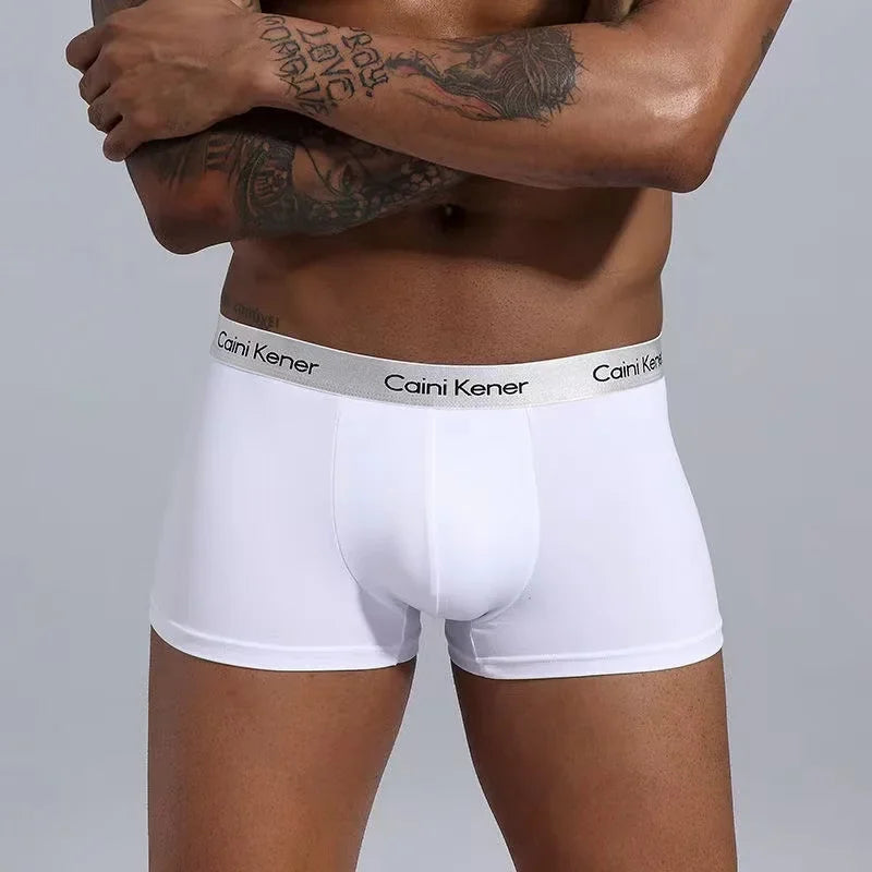 5Pcs/Men's Shorts Brand Underwear Fashion Trend Sexy Boxer Breathable Soft Boxers Men Classic Black Solid Color Underwear Men - Ellianto fashion Men's