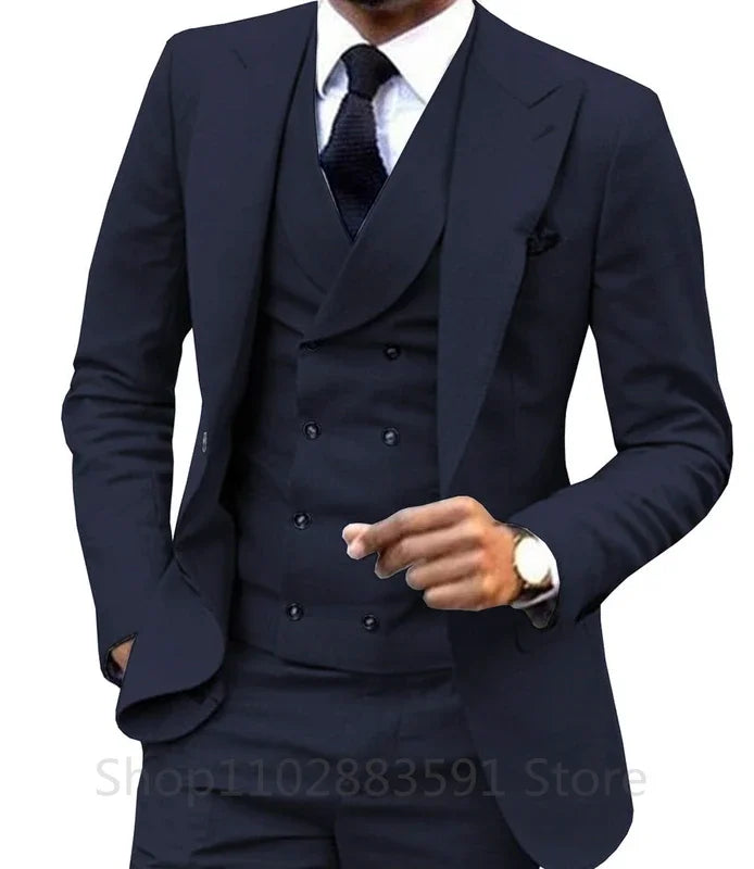 3 Piece Men Wedding Suit Prom Dress Jacket+Pants+Vest Business Men Suit Set Slim Fit Groom Tuxedo Male Blazer British Style - Ellianto fashion Men's