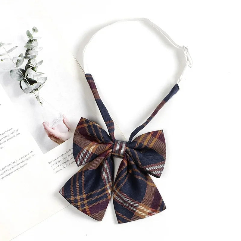Vintage Brown Plaid Necktie Women's Lazy Person's Japanese Style Preppy Small Tie Bow Tie Handmade Men's Tie