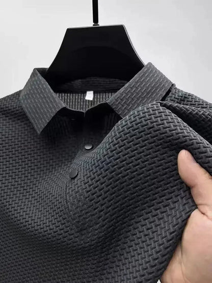 Summer New Ice Silk Mesh Short Sleeve POLO Shirt Men's Solid Color Versatile Cool Feeling Business Casual Half Sleeve Top Trendy - Ellianto fashion Men's