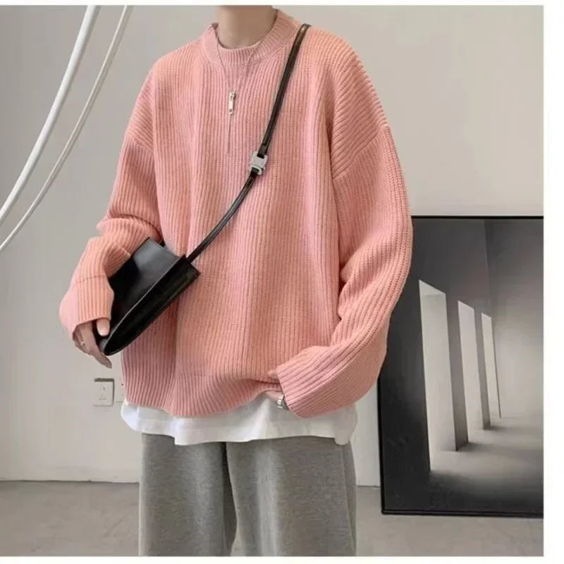 Korean Fashion Sweaters Men Autumn Solid Color Wool Sweaters Slim Fit Men Street Wear Mens Clothes Knitted Sweater Men Pullovers - Ellianto fashion Men's