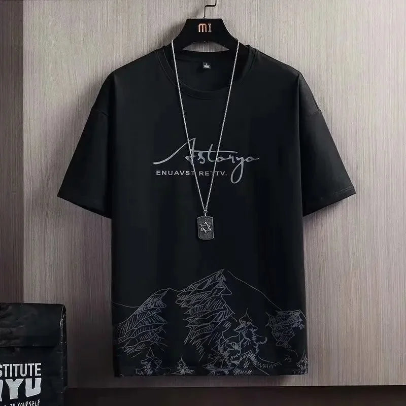 Ice Sensation Loose Fit Summer Short Sleeve Basketball Men's T-Shirt Set Quick Dry Breathable Comfortable Two Piece Suit - Ellianto fashion Men's