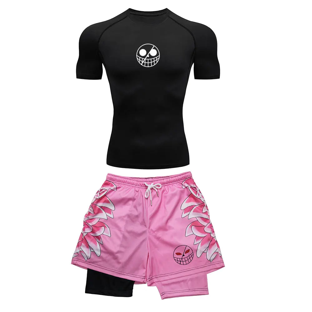 Men’s Performance Sportswear Set – Anime-Inspired Tracksuit with Compression Leggings, Gym Shorts & Rash Guard