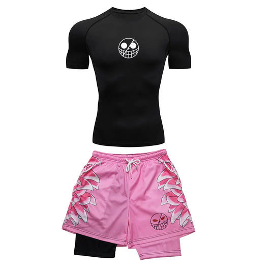Men’s Performance Sportswear Set – Anime-Inspired Tracksuit with Compression Leggings, Gym Shorts & Rash Guard