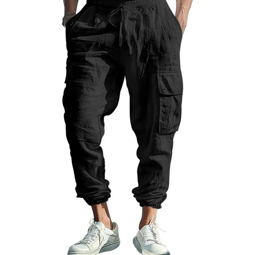 Lightweight Summer Trousers Men Linen Pants Breathable Men's Linen Jogger Pants with Drawstring Waist for Summer for Beach - Ellianto fashion Men's