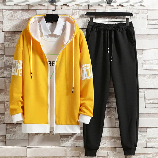 Casual Men's Sport Suit Loose Fit Hooded Cardigan Sweatshirt Pants Set Spring Autumn Season Stylish Outfit - Ellianto fashion Men's