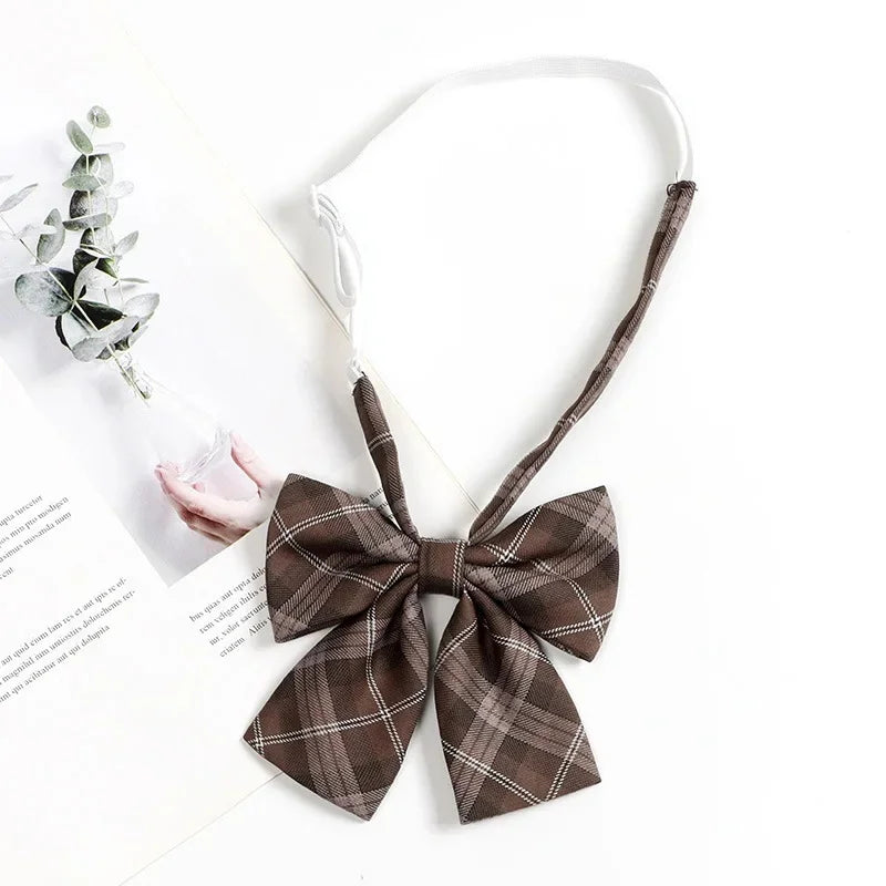 Vintage Brown Plaid Necktie Women's Lazy Person's Japanese Style Preppy Small Tie Bow Tie Handmade Men's Tie