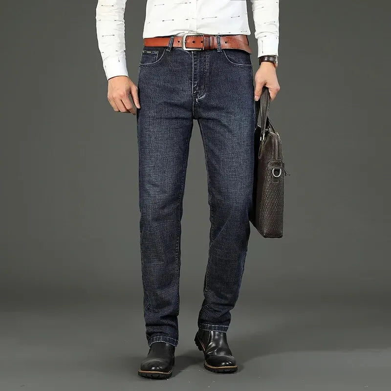 Wthinlee New Business Men's Jeans Casual Straight Stretch Fashion Classic Blue Black Work Denim Trousers Male Brand Clothing - Ellianto fashion Men's
