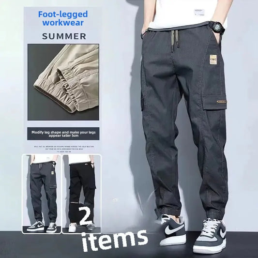 Summer Thin Men's Harajuku Cargo Pants Loose-Fit Sports Trendy Versatile Ankle-Length Casual Trousers - Ellianto fashion Men's