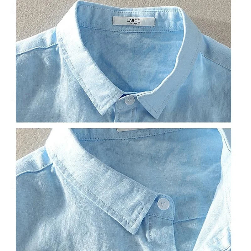 Hawaiian men's short-sleeved tops solid color fashion shirts men's tops 100% cotton and linen slim fit street outdoor daily - Ellianto fashion Men's
