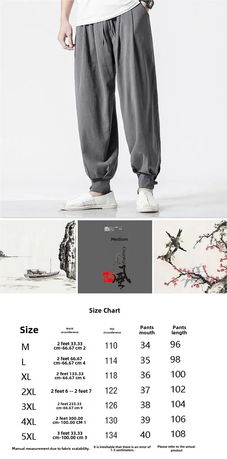 Loose-fit Cotton Linen Men's Women's Monk Pants No Tying Required Casual Spring Summer Long Pants For Zen Meditation - Ellianto fashion Men's