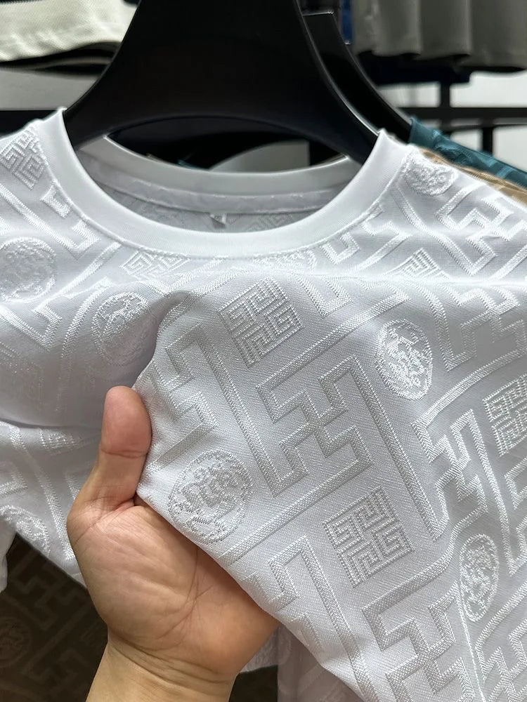 Fashion new brand ice silk breathable short sleeved men's round neck top cool and comfortable T-shirt men's clothing 2025 summer - Ellianto fashion Men's