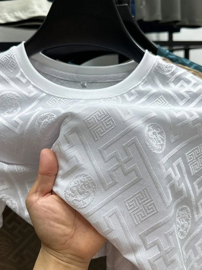 Fashion new brand ice silk breathable short sleeved men's round neck top cool and comfortable T-shirt men's clothing 2025 summer - Ellianto fashion Men's