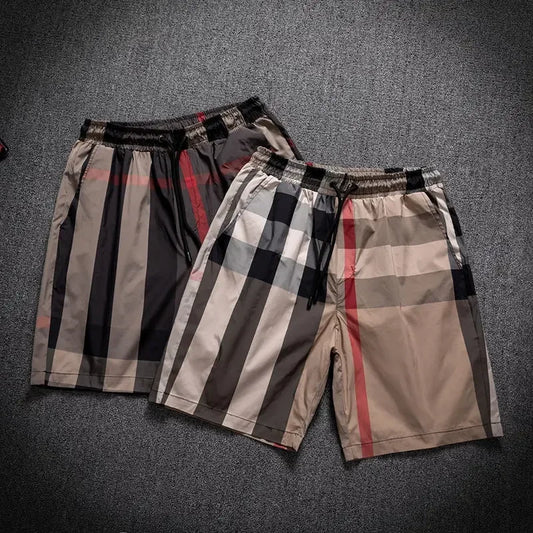 SET 2025 Spring Summer Men New Plaid Trends High-end Drape Loose Beach Pants Casual Comfortable Fashion Shorts Male Thin Short Pants - Ellianto fashion Men's