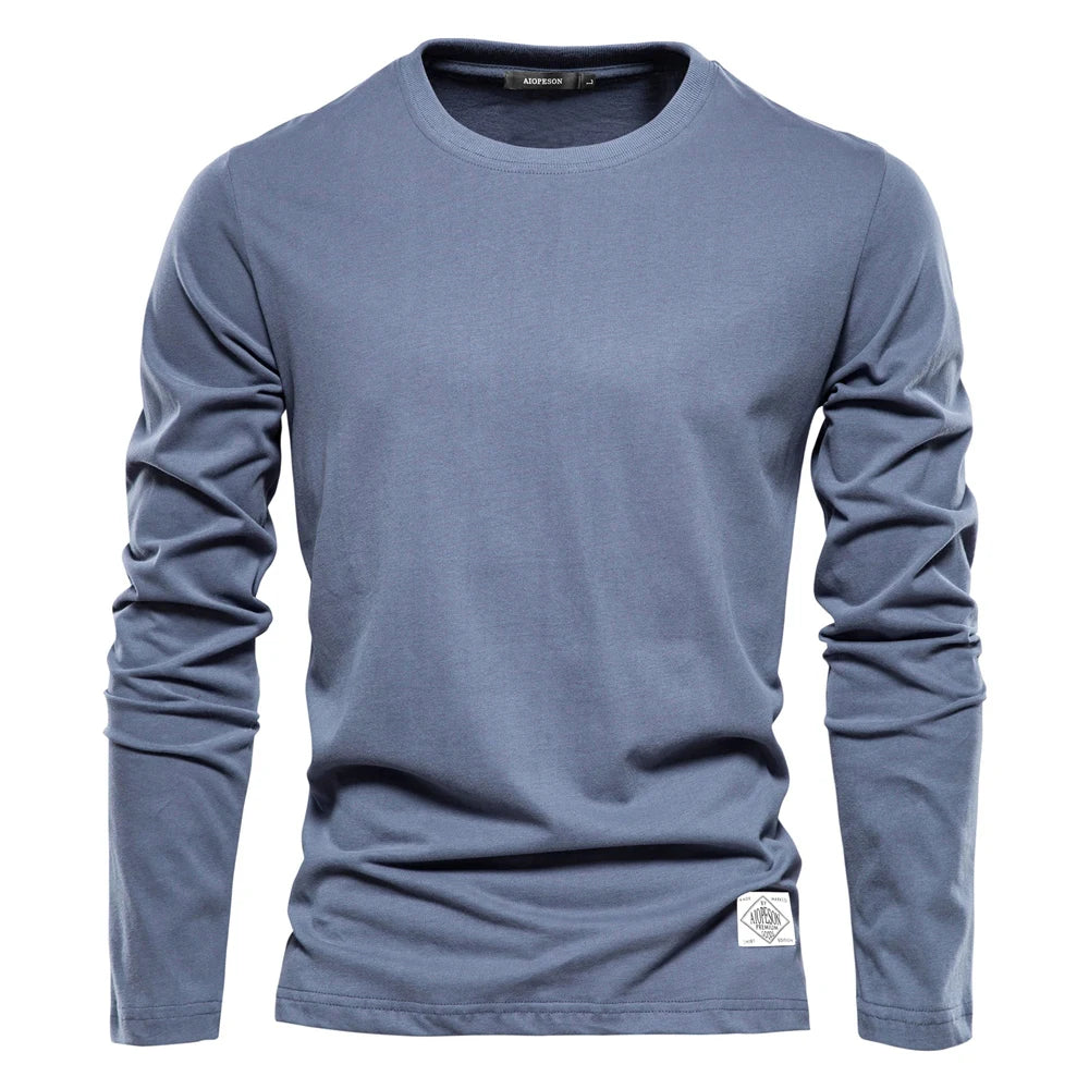 Men‘s T-shirts 100% Cotton Long Sleeve Casual Tops Solid Color High Quality Backing T-Shirt Spring Autumn Classic Men Clothing - Ellianto fashion Men's