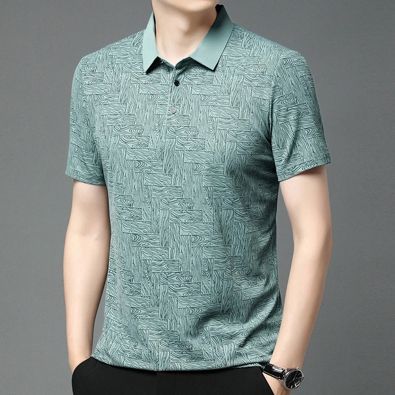 2025Summer New Men's Business Print Short Sleeved POLO Shirt Comfortable and Cool Casual Fashion T-shirt - Ellianto fashion Men's