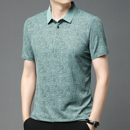 2025Summer New Men's Business Print Short Sleeved POLO Shirt Comfortable and Cool Casual Fashion T-shirt - Ellianto fashion Men's