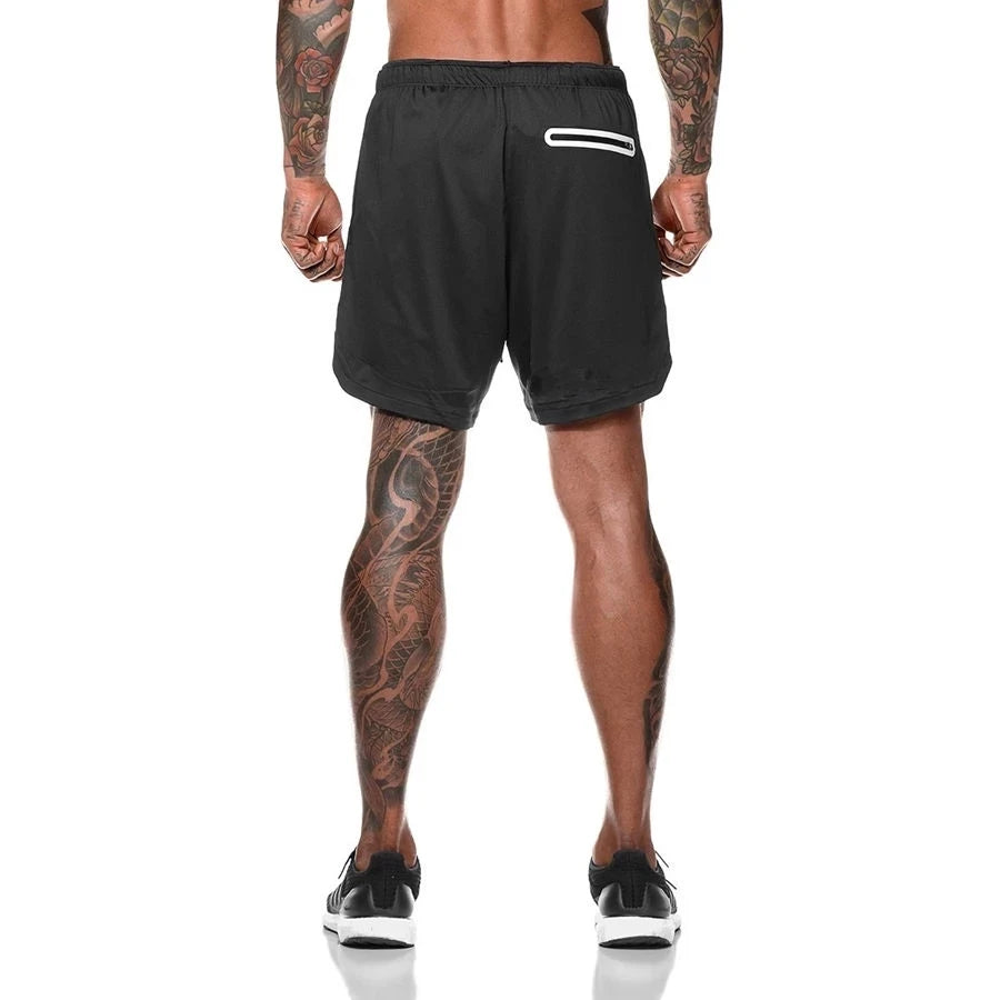 Men Sport Shorts Sportswear Double-deck Running Shorts 2 In 1 Beach Bottoms Summer Gym Fitness Training Jogging Short Pants Men - Ellianto fashion Men's