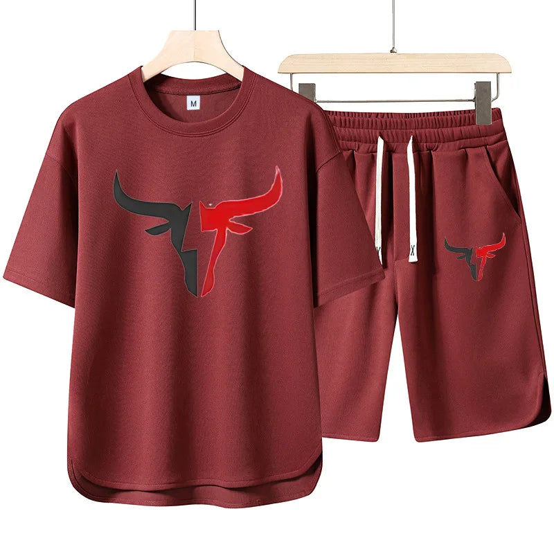 Set 2025 New European and American men's Summer Casual cotton and linen European size short-sleeved shirt + jogging sports shorts 2- - Ellianto fashion Men's