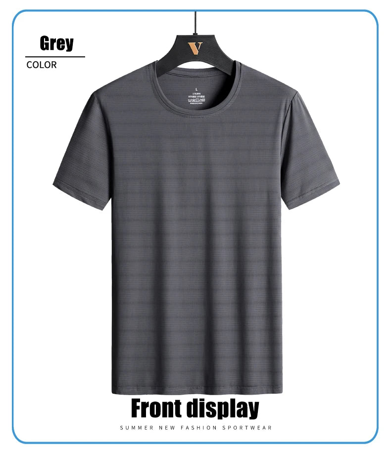 CHRLCK Plus Size Summer Ice Silk Short Sleeve T-Shirt Men's Loose Thin Sports T-shirt For Seniors Outdoor Fitness Casual T-shirt - Ellianto fashion Men's