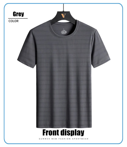 CHRLCK Plus Size Summer Ice Silk Short Sleeve T-Shirt Men's Loose Thin Sports T-shirt For Seniors Outdoor Fitness Casual T-shirt - Ellianto fashion Men's