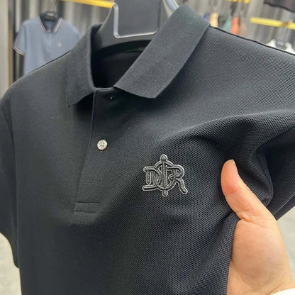 100% pure cotton luxury custom Tshirt summer new men's short sleeve business casual polo shirt high-end designer brand badge top - Ellianto fashion Men's