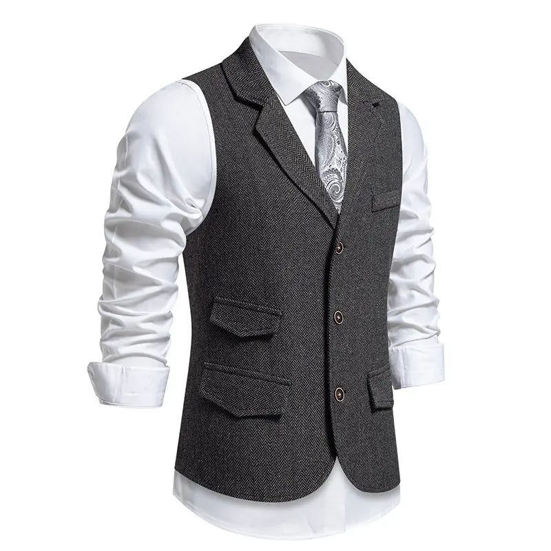 Men's Vintage Casual Suit Vest Fashion Turn Down Collar Business Wedding Formal Party Waistcoat Men Solid Dress Blazer Vests Man - Ellianto fashion Men's