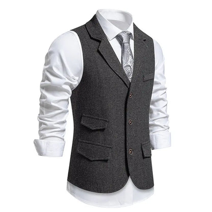 Men's Vintage Casual Suit Vest Fashion Turn Down Collar Business Wedding Formal Party Waistcoat Men Solid Dress Blazer Vests Man - Ellianto fashion Men's