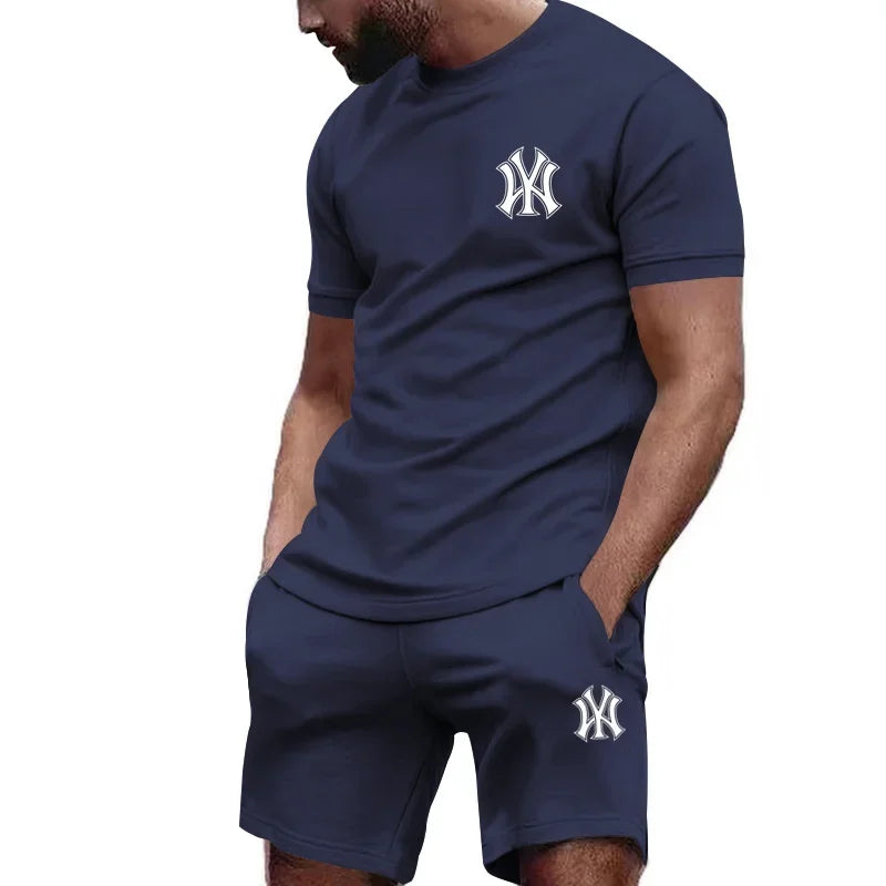 Men's two-piece sportswear, short sleeved T-shirt and pants set, running and fitness sportswear, summer, 2024 - Ellianto fashion Men's