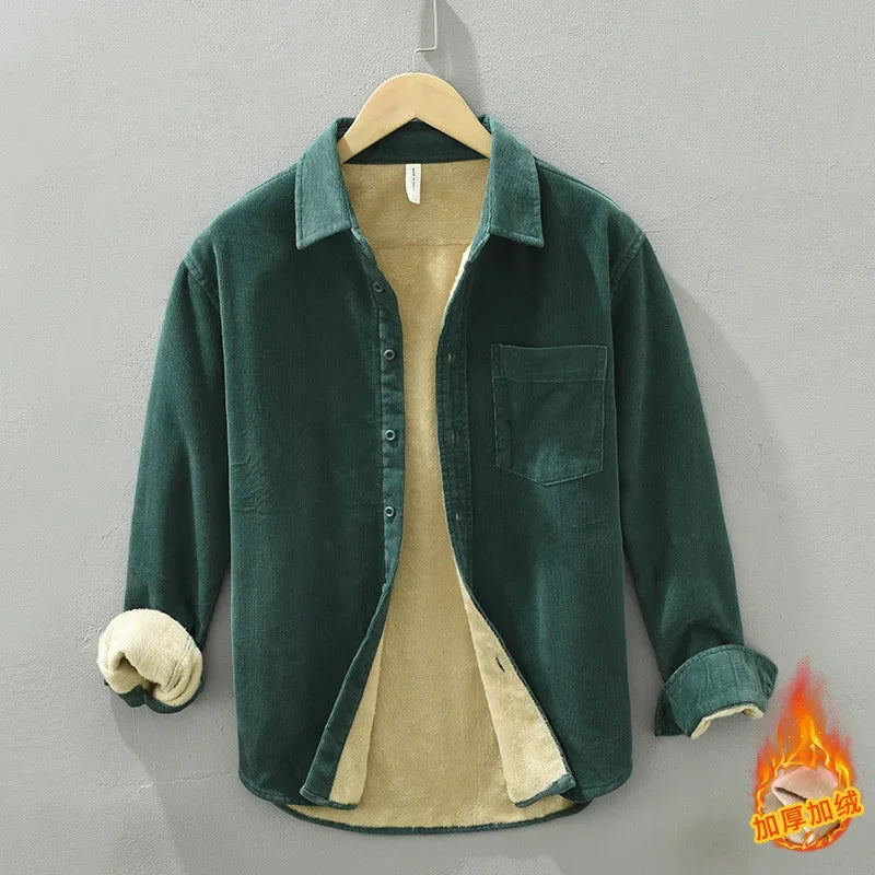 Men’s Winter Cotton Fleece Shirt – Lightweight Slim-Fit Lapel Top for Daily Casual Comfort and Effortless Warmth
