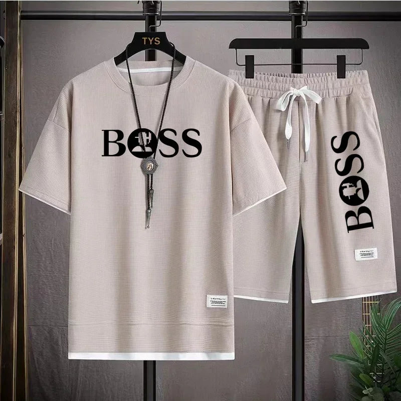 Men's luxury sportswear set casual fitness T-shirt and shorts 2-piece set with short sleeves summer 2025 - Ellianto fashion Men's