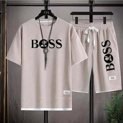 Men's luxury sportswear set casual fitness T-shirt and shorts 2-piece set with short sleeves summer 2025 - Ellianto fashion Men's
