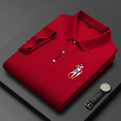 Brand Embroidered Men's Pure Cotton Popsicle Cotton Short Sleeved Polo Shirt Summer New Business Casual Breathable Men's Top 4xl - Ellianto fashion Men's