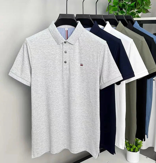 High end summer ice silk breathable short sleeve POLO shirt men's fashion brand classic embroidery business casual Paul T-shirt - Ellianto fashion Men's