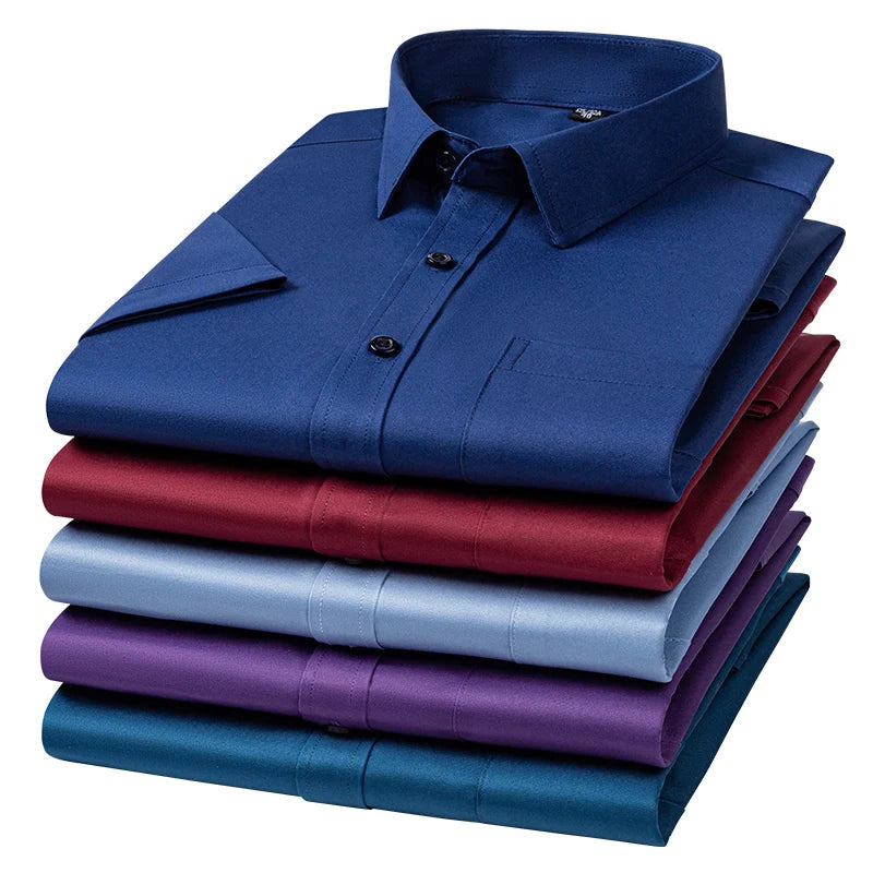 New Anti-Wrinkle Men Shirts Short Sleeves Dress Shirts For Men Slim Fit Camisa Social Business Blouse Pocket White Shirt S-7XL - Ellianto fashion Men's