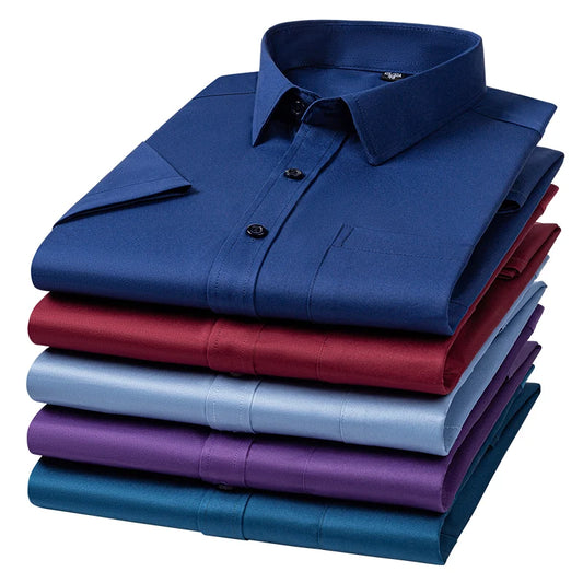 New Anti-Wrinkle Men Shirts Short Sleeves Dress Shirts For Men Slim Fit Camisa Social Business Blouse Pocket White Shirt S-7XL - Ellianto fashion Men's