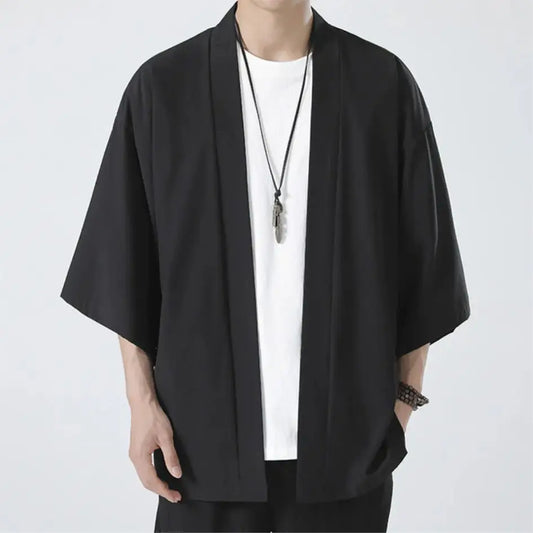 Kimono Men Cloak Kimono Para Hombre Black Coat White Cloak Beach Shirt Summer Haori Men Unisex Samurai Clothing Japanese Men - Ellianto fashion Men's