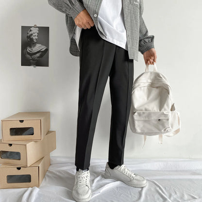Men's Business Casual Pants Long Trousers Spring Summer Youth Slim Fit Suit Pants Spring Small Foot No Ironing Thin Pants - Ellianto fashion Men's