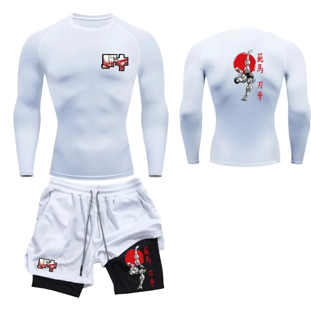 Men’s & Women’s Stylish Sports Set – Quick-Dry Fitness Wear with Baki Hanma Print & 2-in-1 Shorts