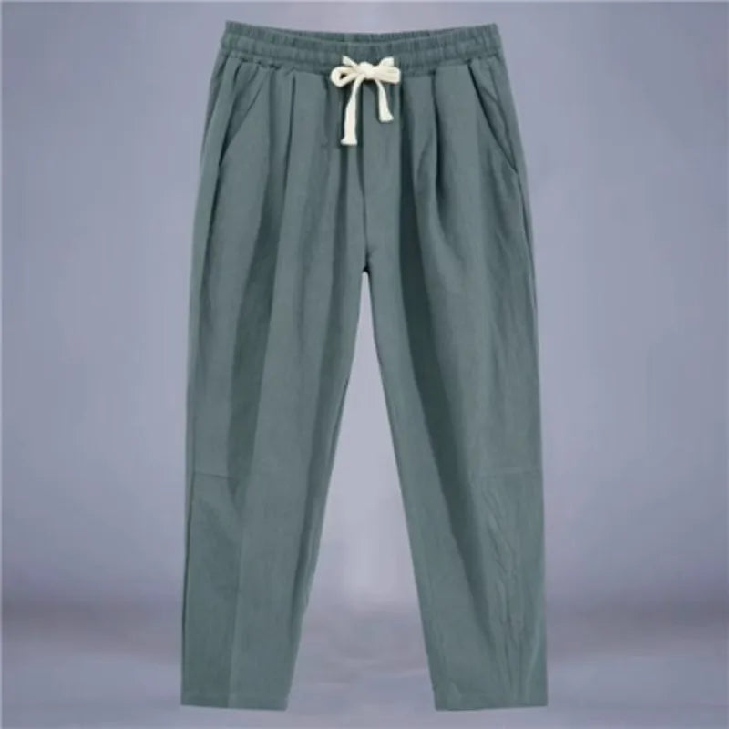 Men's Trousers Cotton Linen Fashion Casual Pants Solid Color Breathable Loose Shorts Straight Drawstring Pants Streetwear Men - Ellianto fashion Men's