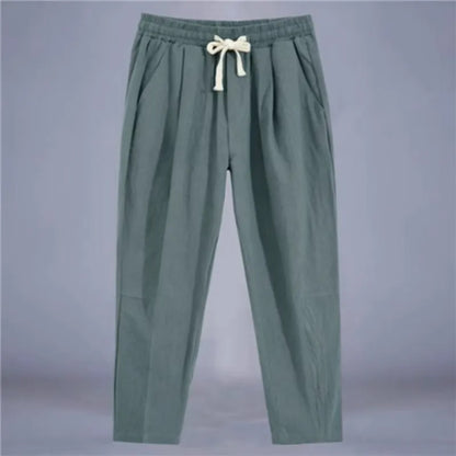Men's Trousers Cotton Linen Fashion Casual Pants Solid Color Breathable Loose Shorts Straight Drawstring Pants Streetwear Men - Ellianto fashion Men's