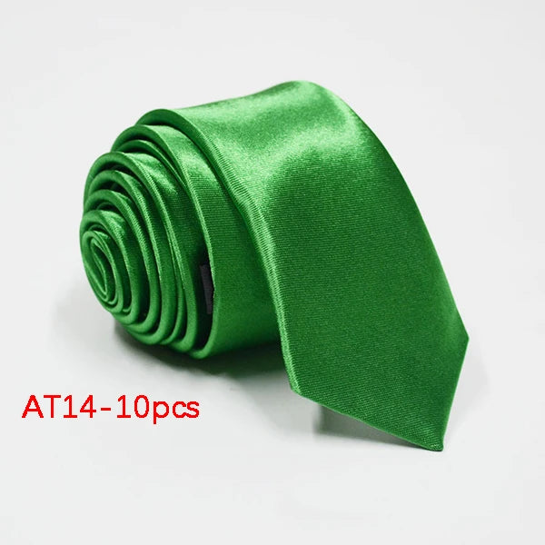 10/12PCS Tie for Men Wholesale 28 Solid Colors Slim Necktie Polyester Satin Cravat Formal Party Ties Fashion Daily Accessory - Ellianto fashion Men's