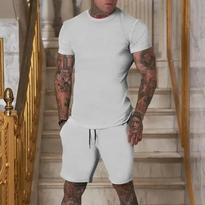 2025 summer new men's breathable sportswear short sleeved t-shirt and shorts set popular quick drying clothing - Ellianto fashion Men's