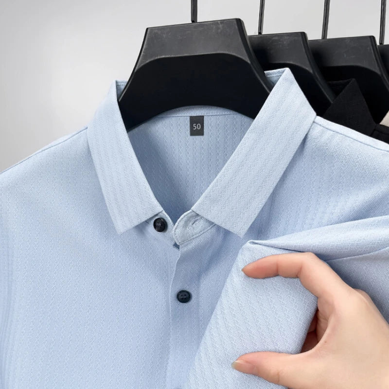 Wrinkle-Free Long-Sleeve Dress Shirt – Smart Cotton Blend with No-Trace Pressing Technology for a Sharp, Confident Look