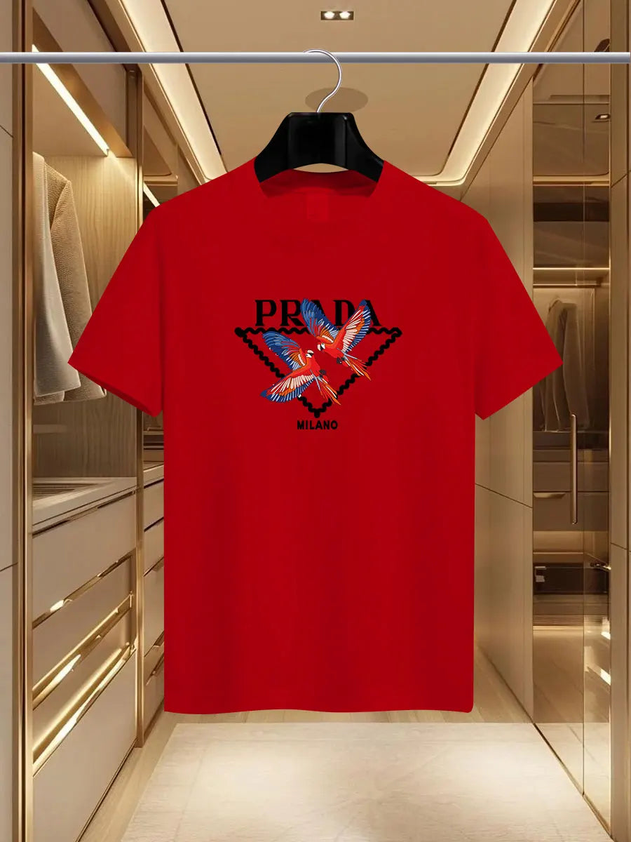 The 2025 new summer men's luxury fashion PDA brand Milan print T-shirt, pure cotton round neck casual fashion Y2K high-end and h - Ellianto fashion Men's