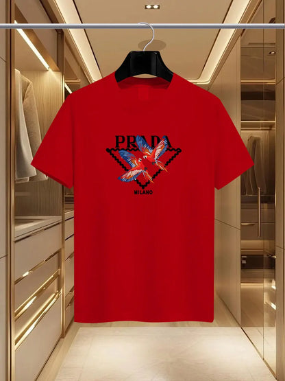 The 2025 new summer men's luxury fashion PDA brand Milan print T-shirt, pure cotton round neck casual fashion Y2K high-end and h - Ellianto fashion Men's