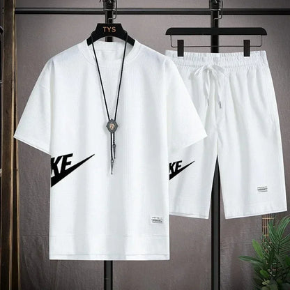 2025 nike Sports fashion casual men's suit summer Korean men's short-sleeved T-shirt + five-point shorts two-piece set - Ellianto fashion Men's