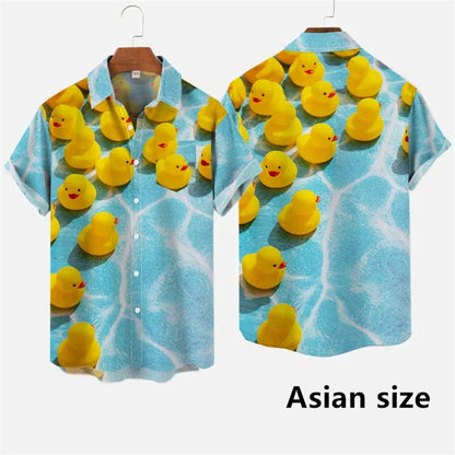 Hawaiian 3D Cartoon Duck Short-Sleeve Shirt – Fun, Lightweight Comfort and Effortless Summer Streetwear Style for the Modern Gentleman