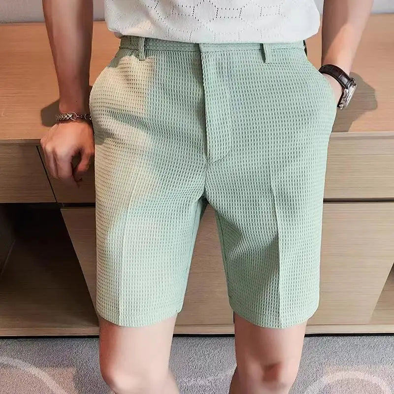 Summer Men Waffle Thin Coffee Suit Shorts Streetwear Fashion Male Clothes Korean Casual Pocket Straight 5 Points Ice Short Pants - Ellianto fashion Men's