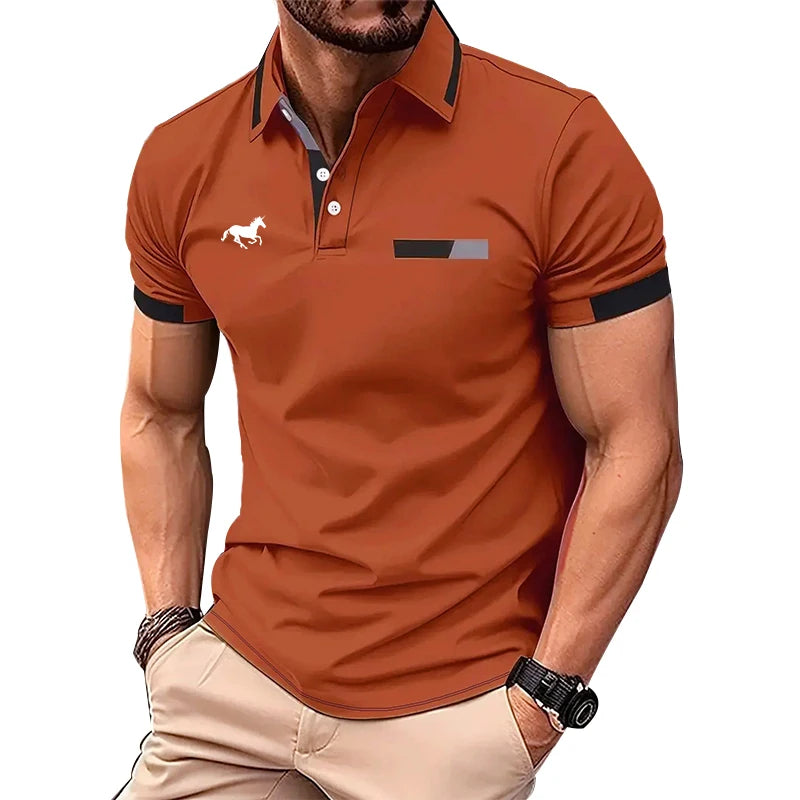 100% Polyester Men Summer Short Sleeve Fashion Lapel Business Casual Polo Shirt Men Slim Pure Color Golf Polo Shirt Tops . - Ellianto fashion Men's